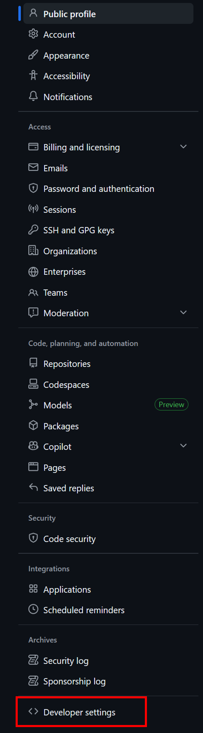 Developer Settings